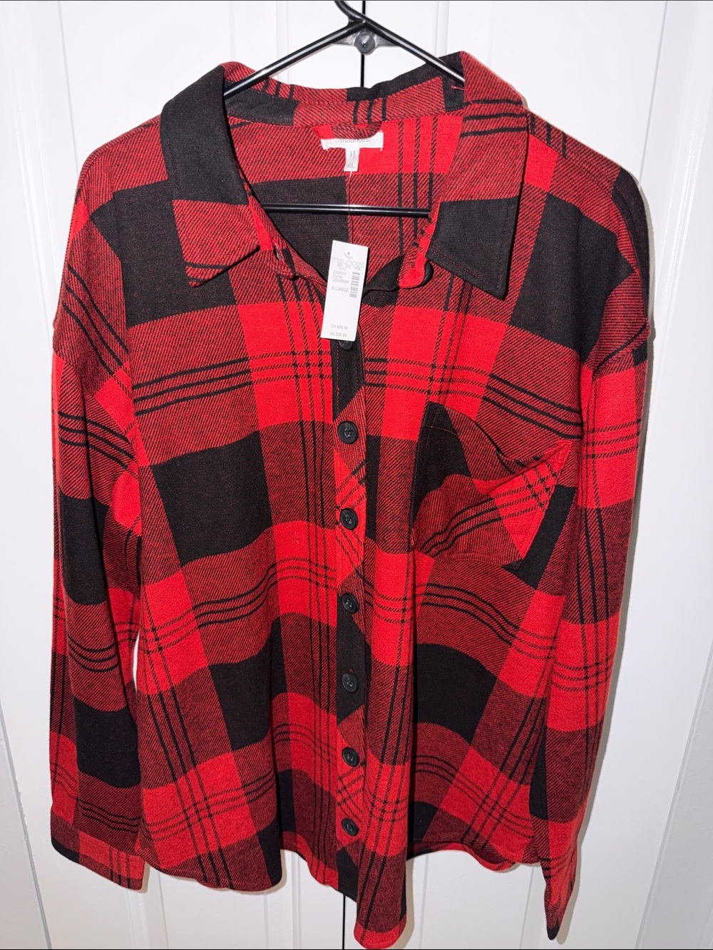 Maurices Red and Black Buffalo Plaid Button Down Shirt